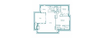 B2 floor plan, 1,421sqft, 2 bed, 2 bath, at Westdale Creek apartments in Austin, TX