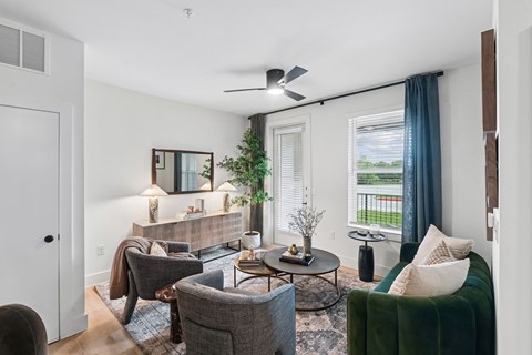 Living Room of Model UNit at Whispering Pines in Euless, TX