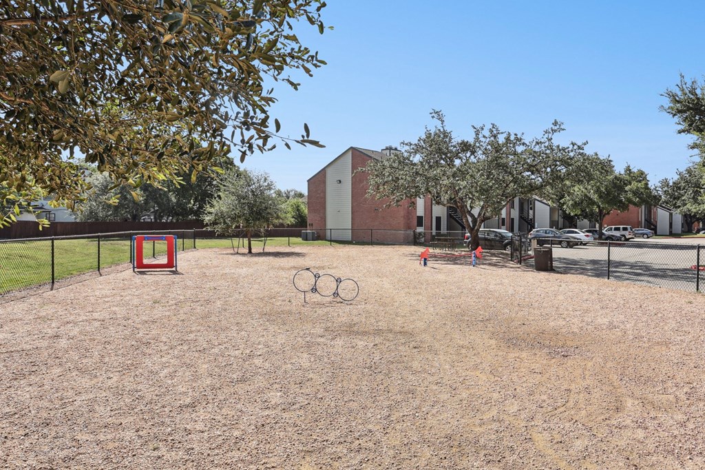 Large pet park for furry residents to run around in at Hunters Chase in Austin, TX