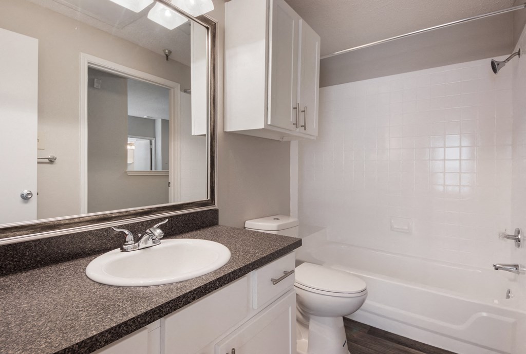 a bathroom with a sink toilet and bathtub
