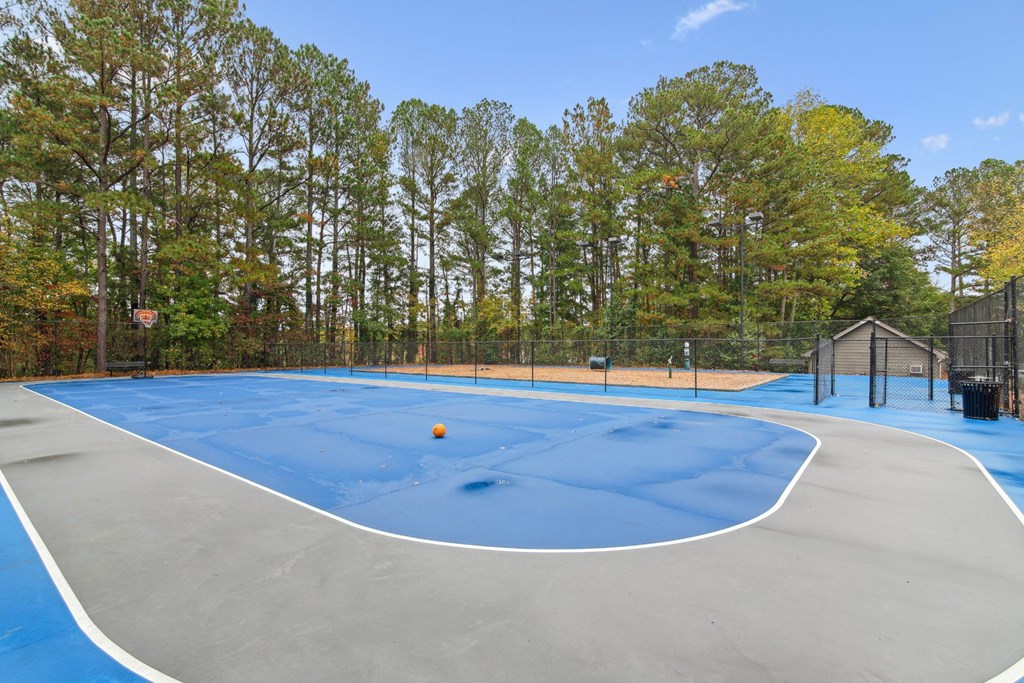 a basketball court at a park with trees in the background at Woodmere Trace at Duluth, GA