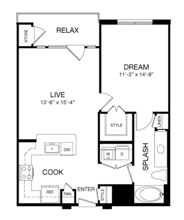 A4 unit floor plan 750 sq ft 1 bed 1 bath  at Allusion at West University in Houston TX