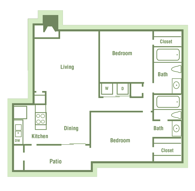 B2 Floor Plan at Walnut Creek Crossing Apartments in Austin, Texas, TX