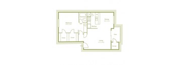 2D photo of A3 floor plan with 1 bed and 1 bath, 725 sqft, at Westdale Parke Apartments in Austin, TX