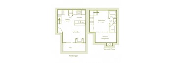 2D photo of A4 floor plan with 1 bedroom loft and one bathroom, 2 story apartment of 700sqft at Westdale Parke Apartments in Austin, TX
