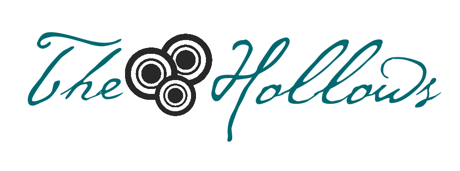 The image shows a logo with the text "The Hollows" in a cursive font, accompanied by a stylized graphic of three connected circles or loops.
