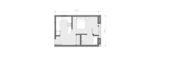 A floor plan of a room with dimensions and furniture layout.