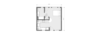 A floor plan of a room with dimensions and furniture layout.