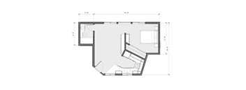 A black and white floor plan of a house with dimensions.