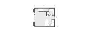 A black and white architectural floor plan with dimensions.