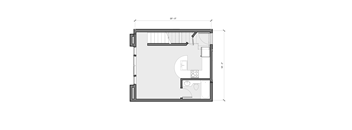 A floor plan of a room with dimensions and furniture layout.