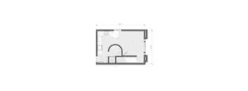 A floor plan drawing of a room with dimensions and furniture layout.