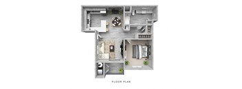 a floor plan of a studio apartment with a bedroom and a living room