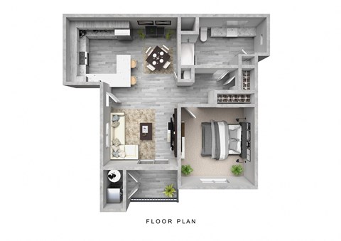 a floor plan of a studio apartment with a bedroom and a living room