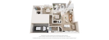a 3d floor plan of a house with a car