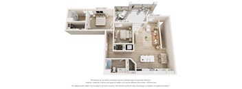 a stylized floor plan with a bedroom and a living room