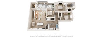 a 3d floor plan of a home with a bedroom and a living room