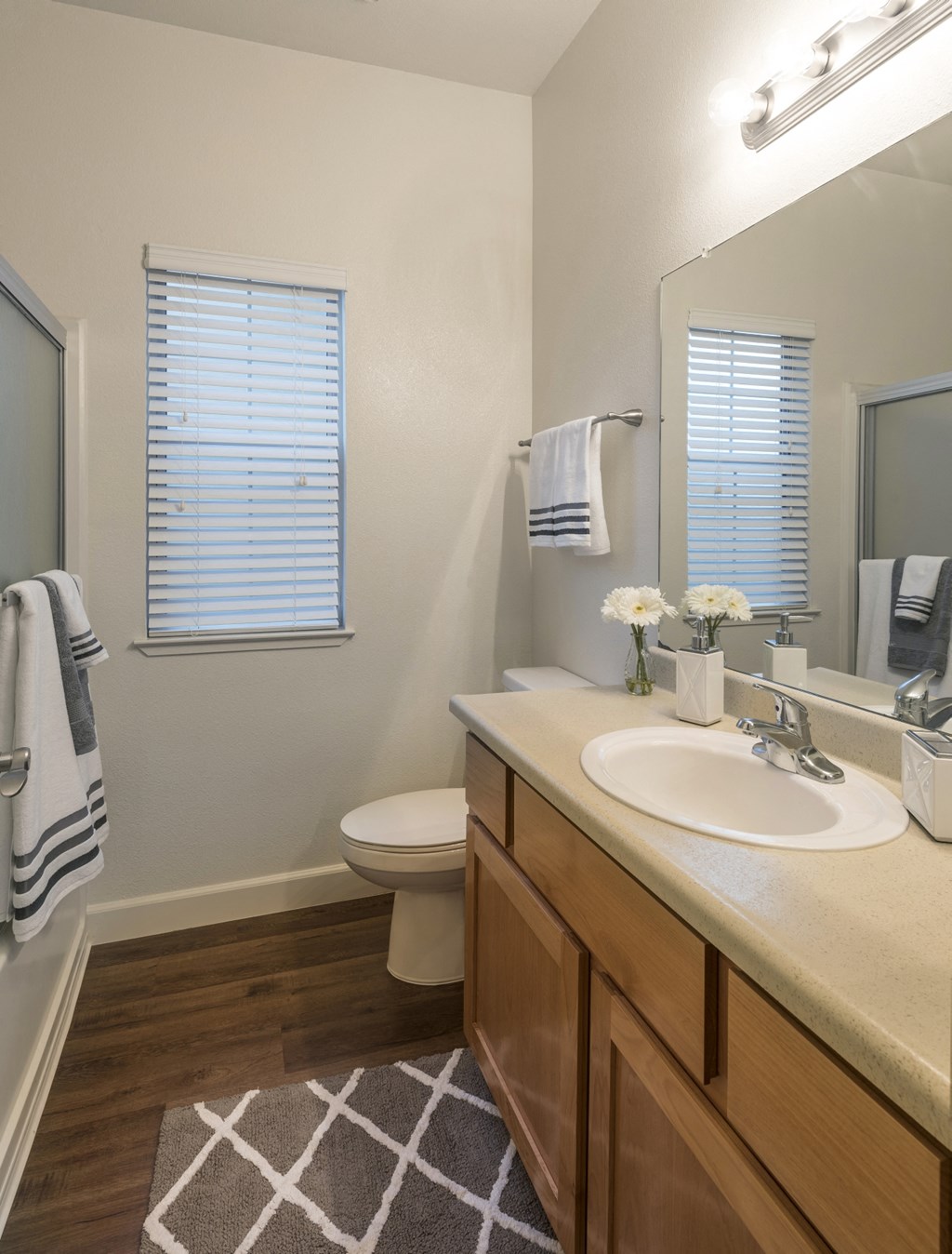 Solid Cultured Marble Bathroom Counter Tops,at Park Ridge Apartments, Fresno California 