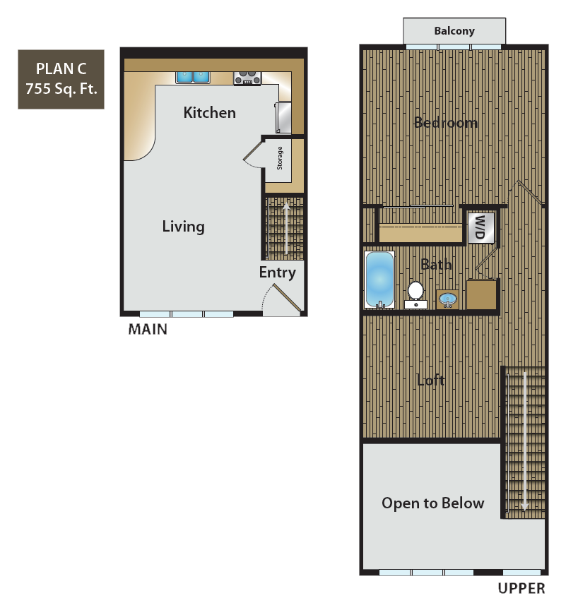 1 Bedroom with Loft Floor Plan