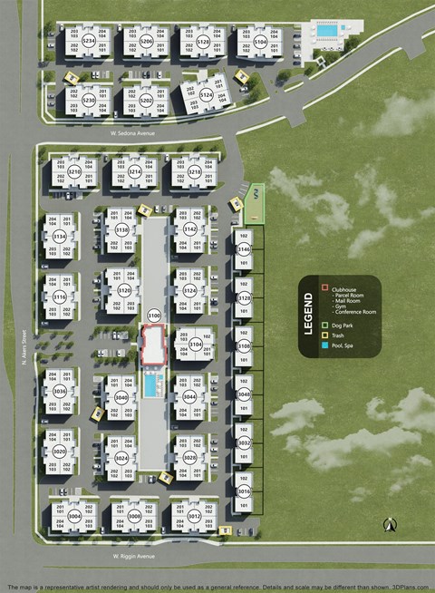 a site plan of a nursing home community with buildings and a parking lot