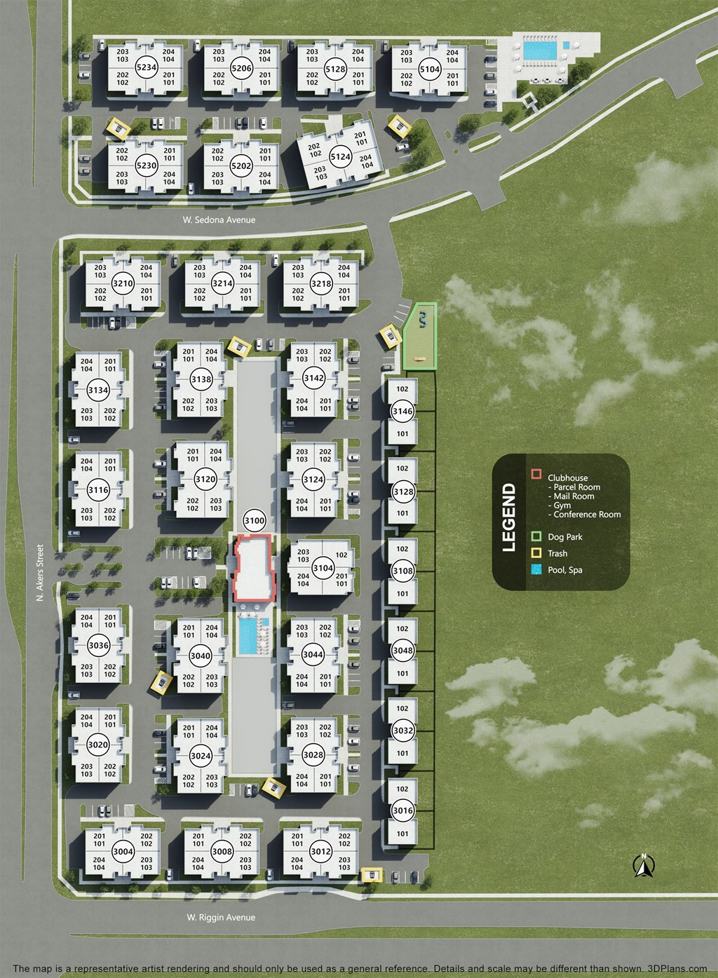 a site plan of a nursing home community with buildings and a parking lot