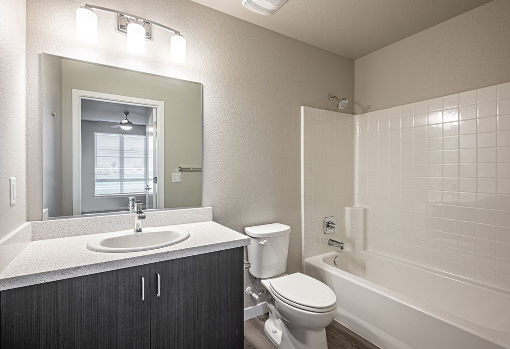 a bathroom with a sink toilet and bathtub
