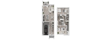 A diagram of a house layout with a car parked in the garage.
