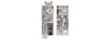 A cutaway diagram of a house showing the interior layout.