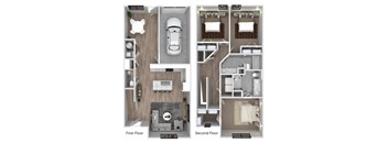 A diagram shows a two-story apartment layout with a car parked in the garage.
