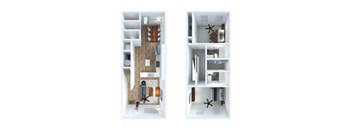 A floor plan of a house with two bedrooms and a living room.