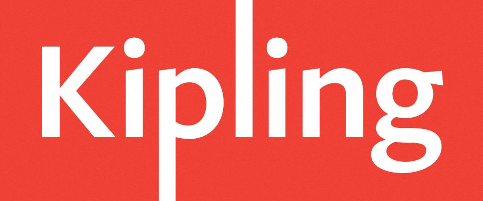 A red background with the word "Kipling" in white text.