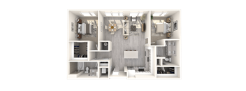 A 3D rendered image of a modern, minimalist bathroom interior.
