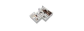 A 3D floor plan of a house with multiple rooms.