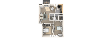 A floor plan of a house with a kitchen, living room, dining room, and bathroom.