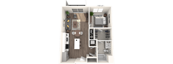 A 113x111 floor plan of a house with a living room, kitchen, and two bedrooms.