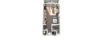 A 10'6" x 9'8" floor plan of a small apartment.