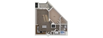 A floor plan of a home with a kitchen, living room, and bedrooms.