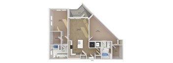 A floor plan of a house with labeled rooms such as bedroom, bathroom, and kitchen.