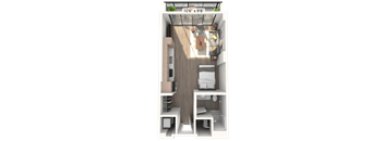 A 10'6" x 9'8" floor plan of a small apartment.