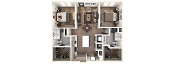A series of images showing different views of a small apartment layout.
