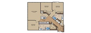 A floor plan of a house with four bedrooms, a living/dining area, a kitchen, a bath, and a closet.