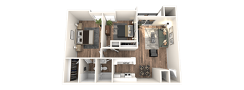 a 3d floor plan of a house with a bedroom and a living room