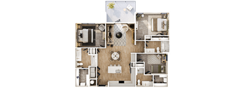 A detailed floor plan of a house showing the layout of the rooms and furniture.