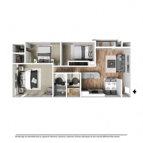 a stylized floor plan of a 2100 sq ft apartment