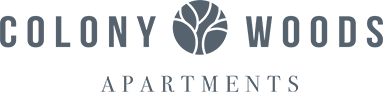 Colony Woods Apartments logo with a tree icon.