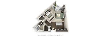 A drawing of a house layout with a kitchen, living room, and bathroom.