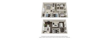 A floor plan of a small apartment with two bedrooms and a living room.