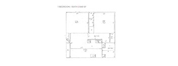 A floor plan of a 1 bedroom, 1 bath property with an area of 849 square feet.