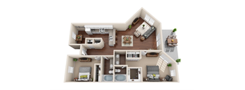 A detailed 3D floor plan of a two-story house with labeled rooms.
