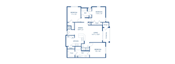 A blueprint of a house layout with dimensions for each room.